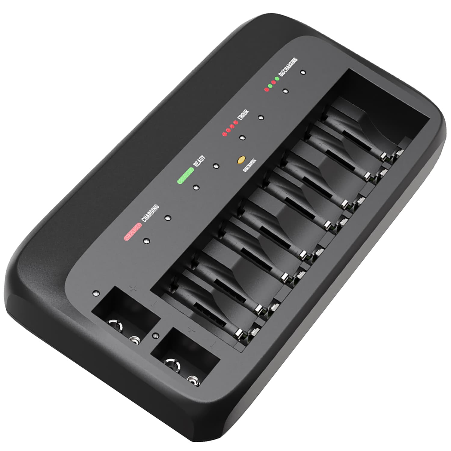 Chargeur rapide de piles X10 pour 1-8 piles AA, AAA et 1-2 9V NiMH, avec fonction de décharge
