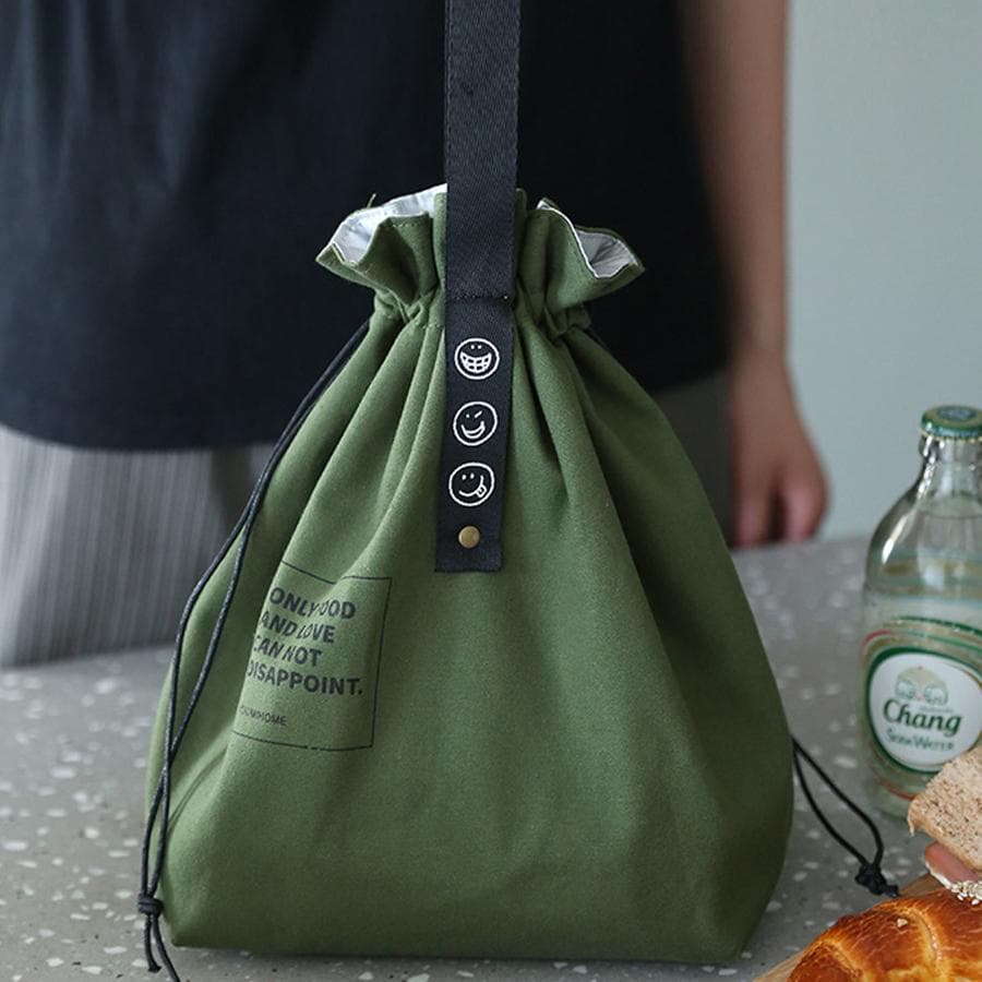 Sac Ã repas isolÃ© minimaliste avec cordon de serrage et sangle tissÃ©e, style japonais en toile industrielle en lin et tissu mÃ©langÃ© pour