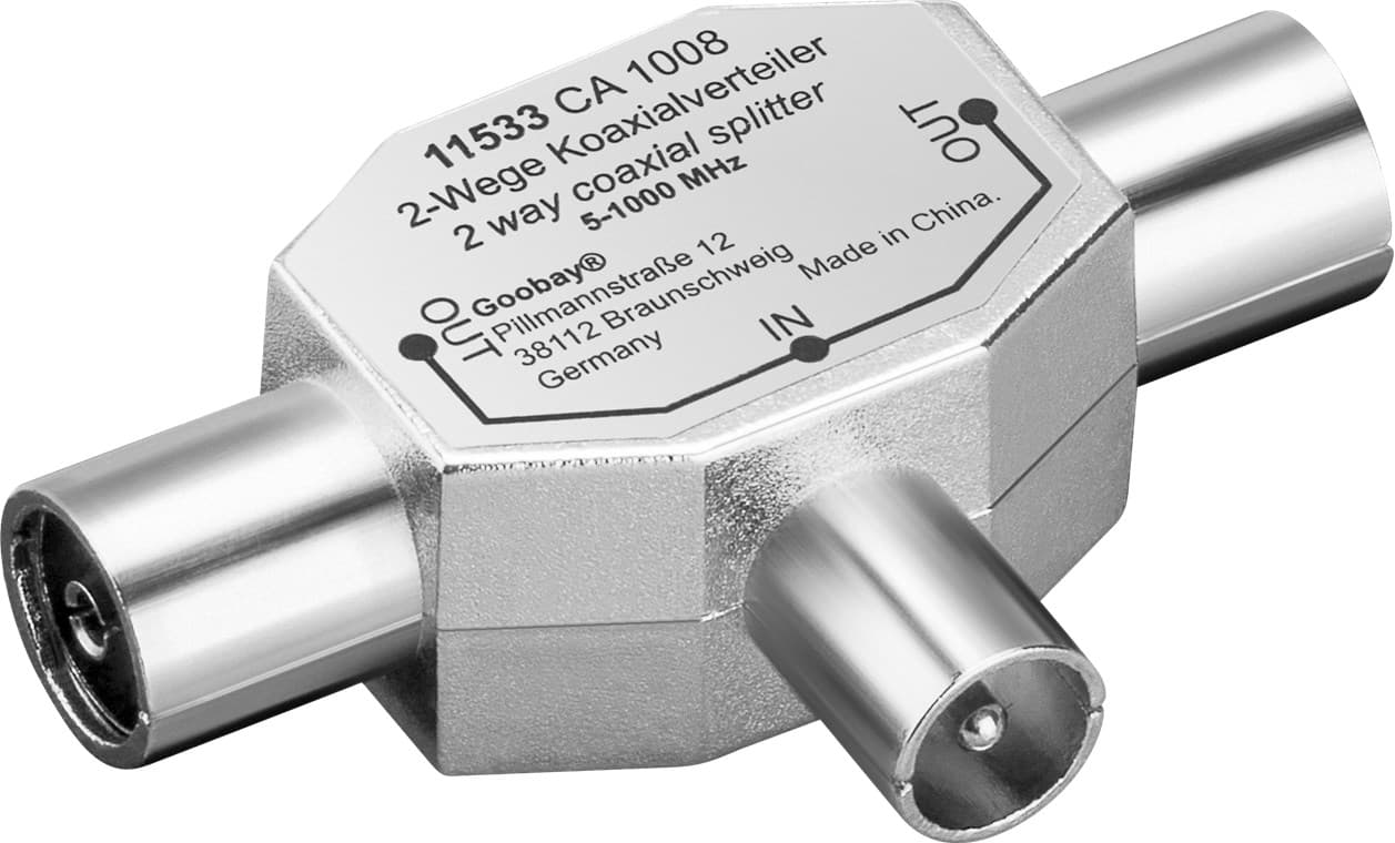 Goobay Koax-T-Adapter : double prise coaxiale > fiche coaxiale - fiche adaptateur en métal