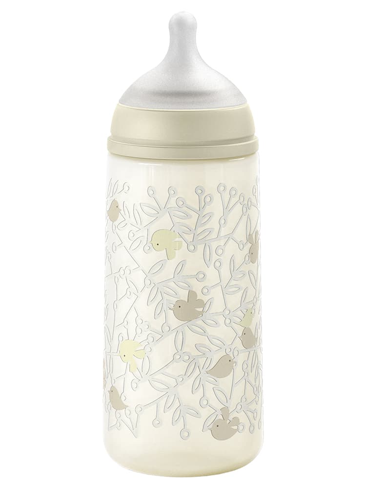 Suavinex Birdies Biberon Tétine Symétrique L Débit Rapide 360 ml Dès 6 Mois - Couleur : Beige