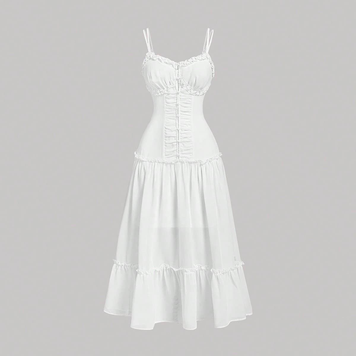 Robe de plage, de brunch, de concert, de club et de douche nuptiale blanc en mousseline de soie romantique et plissée avec volants intérieur de