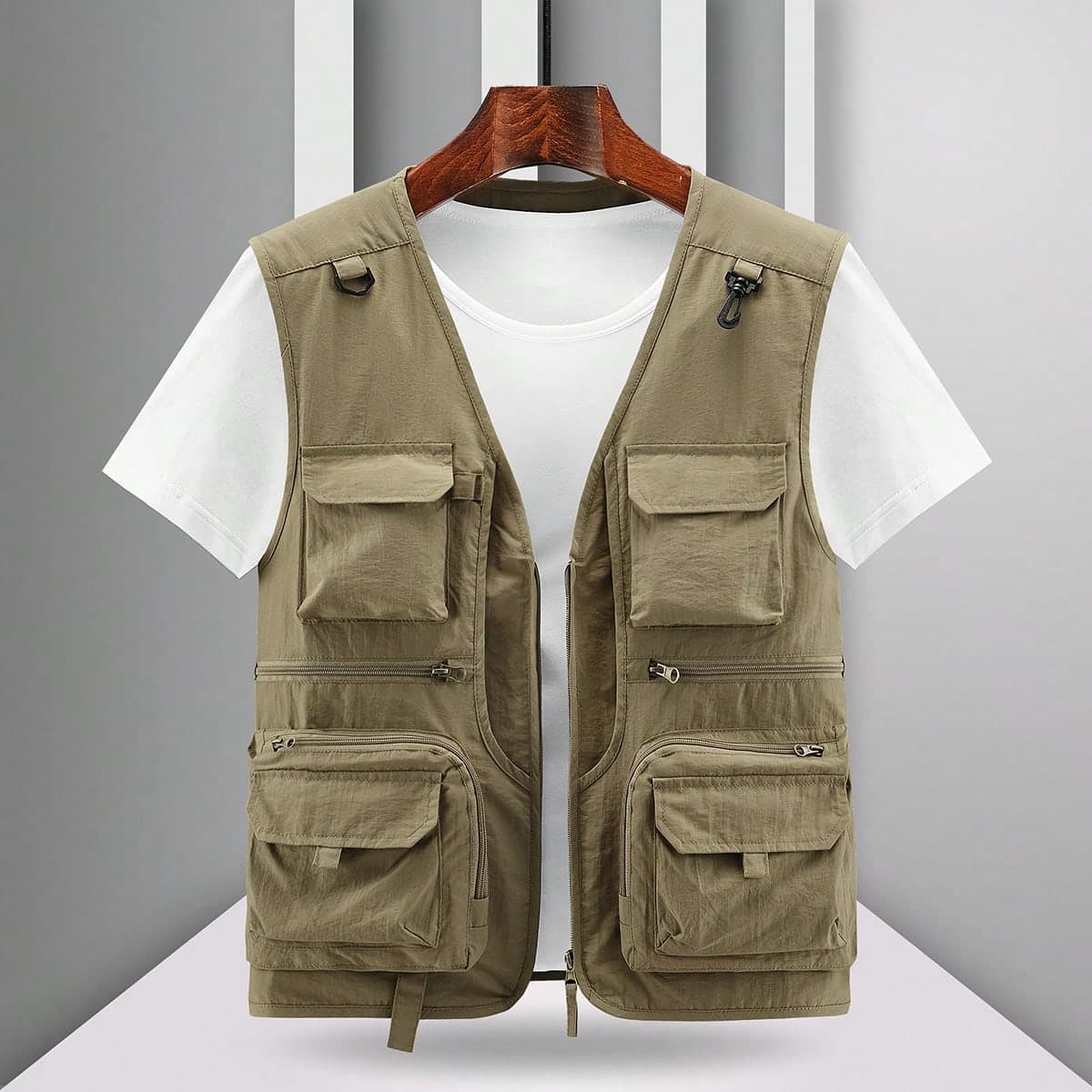 Veste de gilet multi-poches légère pour la pêche et la photographie pour hommes, séchage rapide et pour une utilisation en extérieur