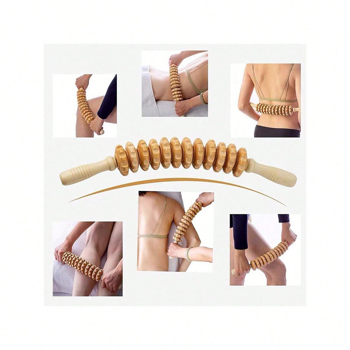 1 pièce Bâton de massage du méridien en bois pour étireur de dos, avec rouleau de massage en bois (L'emballage extérieur peut varier)