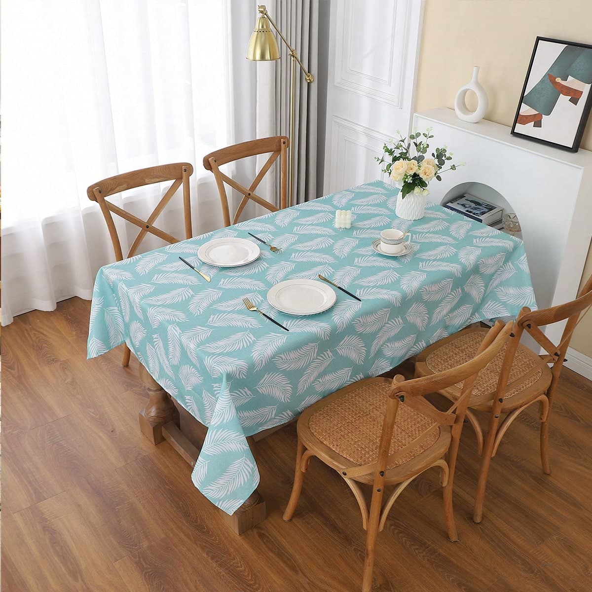 1 pièce Nappe rectangulaire imperméable imprimée plume, nappe décorative et améliorant l'ambiance, convient pour les cadeaux, les repas, les