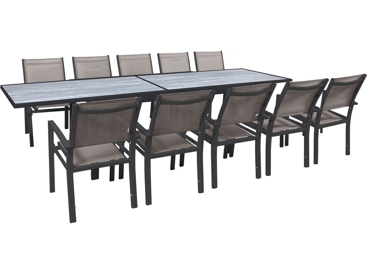 Salon de jardin repas extensible "Lagos" - 200/320 x 105 x 76 cm - Taupe - 10 places