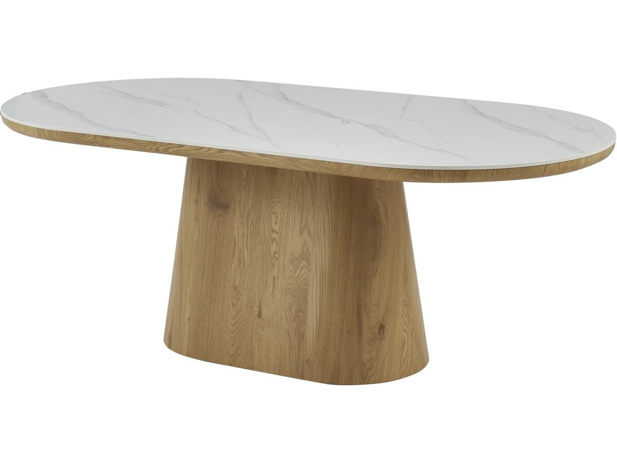 Table de repas en bois ovale en céramique "Bellagio" - 8 places - Blanc et marron